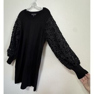Colleen Lopez Black Sweater Sheeth‎ Dress Puffy Lace Sleeves Womens Size XL